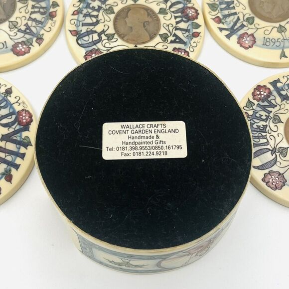 Wallace Crafts UK Royal Coaster Set W/ Inset Coins. 6 Coasters & Holder Covent - Picture 8 of 9